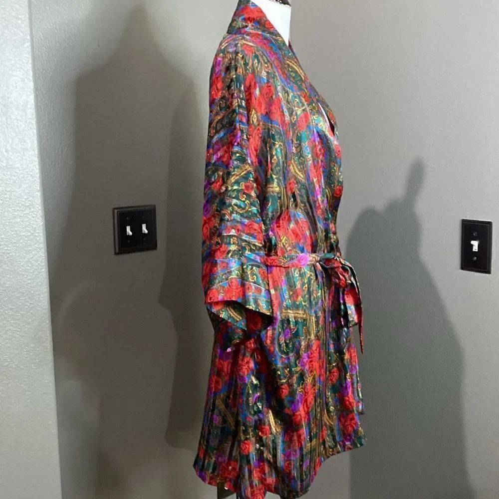 Victorias Secret Vintage Gold Label Satin Semi Sheer Robe Floral